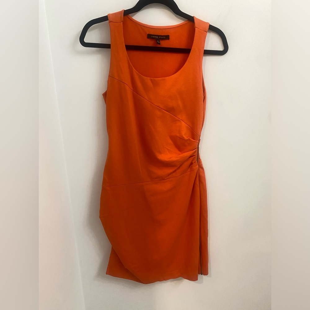 Cynthia Steffe Orange Knit Scuba Stretch Ruched Dress Sz. 6
